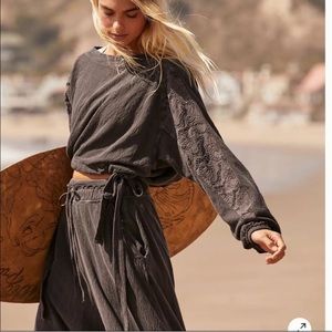 Free People Movement Crop Embellished Sleeve Top